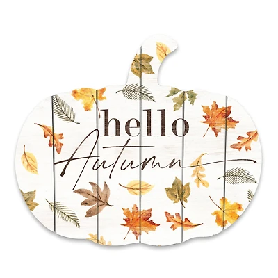 Hello Autumn Pumpkin Shaped Wood Wall Hanging