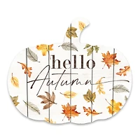 Hello Autumn Pumpkin Shaped Wood Wall Hanging