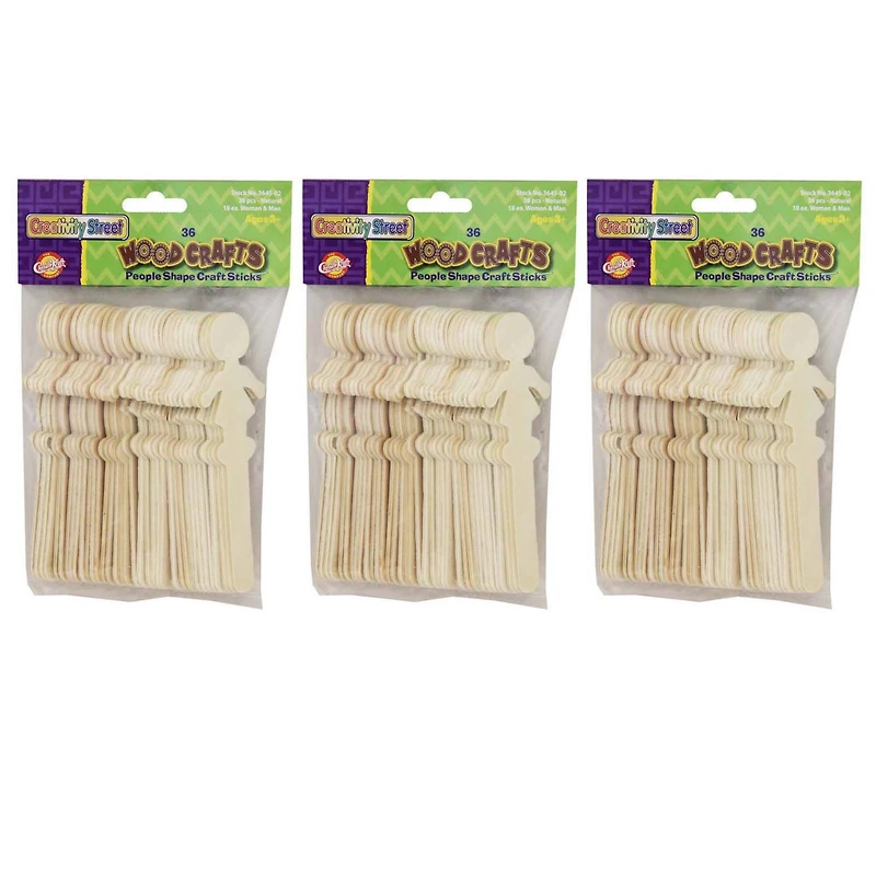 Creativity Street® 5.5" Natural Wood People-Shaped Craft Sticks, 3 Packs of 36