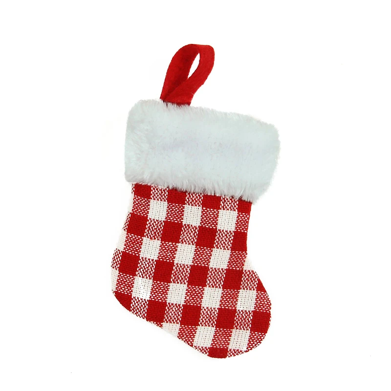 7" Red & White Gingham Print Christmas Stocking