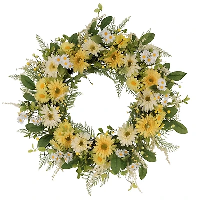 30" & White Mum & Daisy Floral Spring Wreath