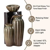 Glitzhome® 26.75" 3-Tier LED Fluted Textured Ceramic Outdoor Floor Fountain