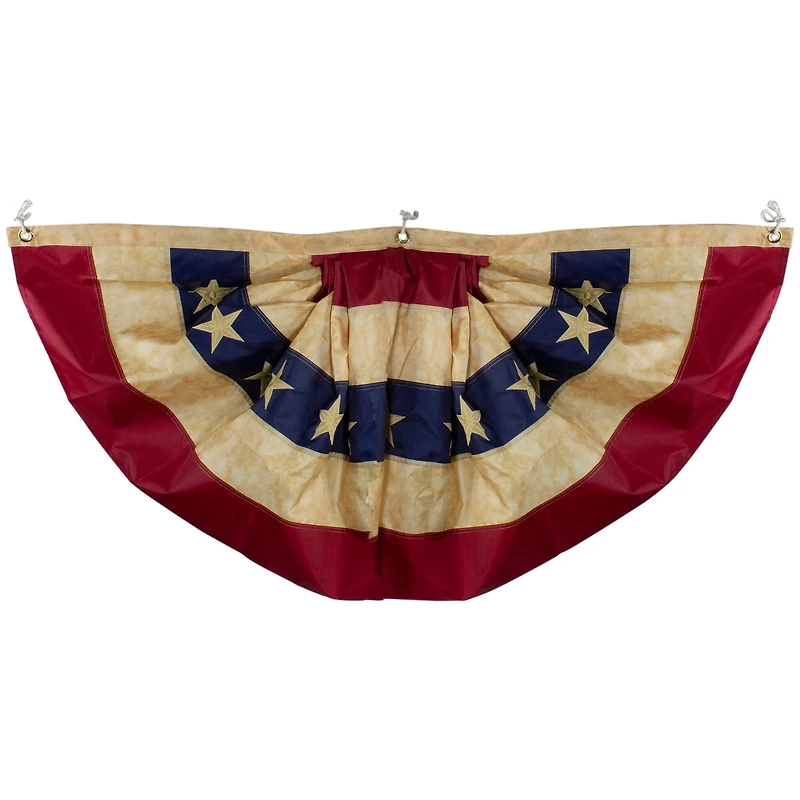 Patriotic Americana Tea-Stained Pleated Bunting Flag, 24" x 48"