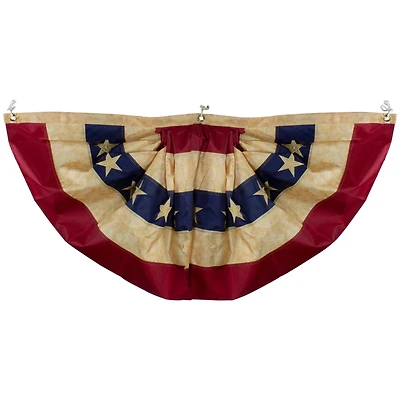 Patriotic Americana Tea-Stained Pleated Bunting Flag, 24" x 48"