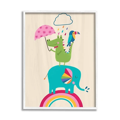 Stupell Industries Animals Standing On Rainbow Wall Art