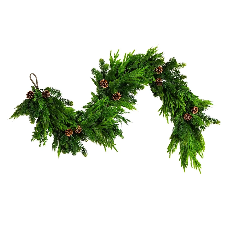 6ft. Artificial Mixed Pine and Norfolk Garland with Pinecones