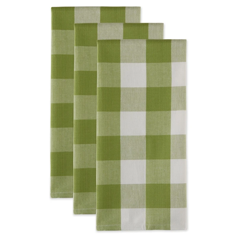 DII® Antique Green Buffalo Check Dish Towels, 3ct.