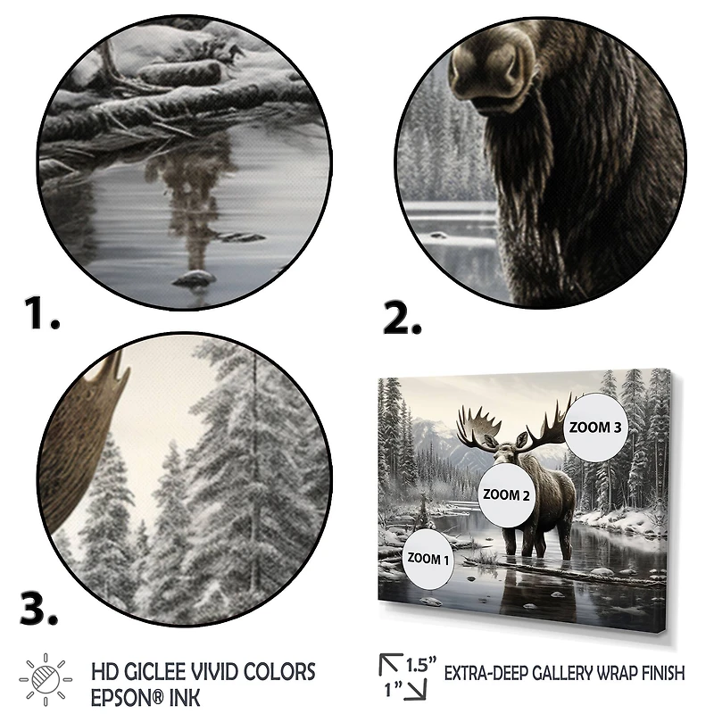 Designart "Brown White Moose Winter Majesty" Animals Wall Decor