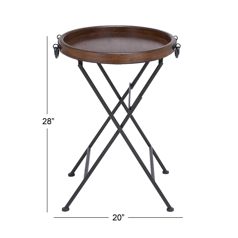 2.5ft. Dark Brown Pine and Metal Traditional Accent Table