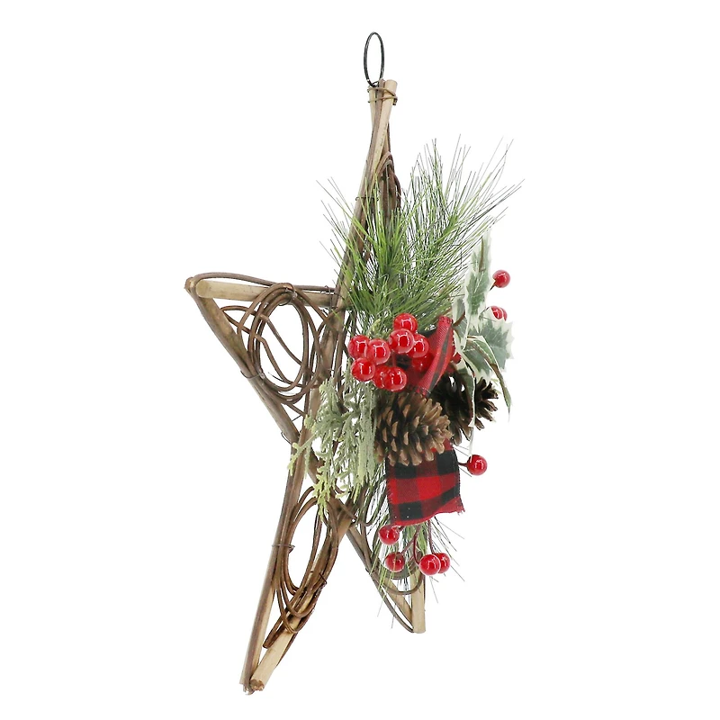 15" Pinecone, Holly & Red Berry Grapevine Star by Ashland®