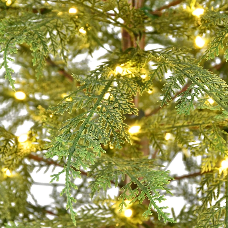 4ft. Pre-Lit Mountain Cedar Artificial Potted Christmas Tree, Warm White LED Rice Lights