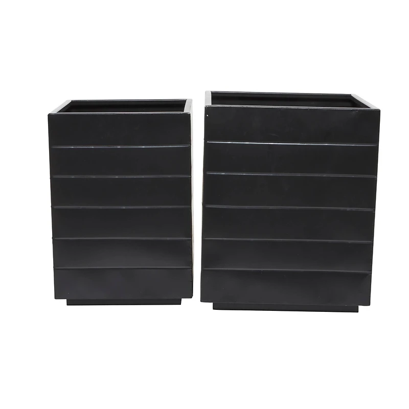 Black Modern Planter, Set of 2" 17", 15"