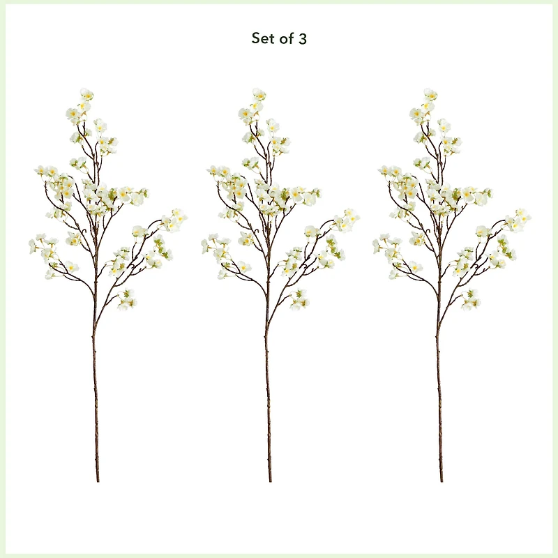 41" White Cherry Blossom Flower Stems, 3ct.