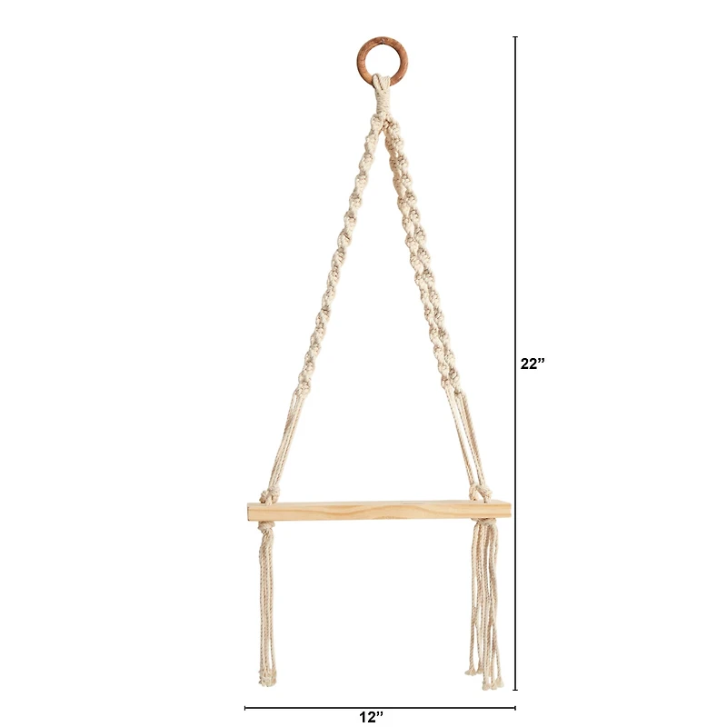 12" x 22" Hand Woven Macrame Wall Hanging with Wooden Shelf