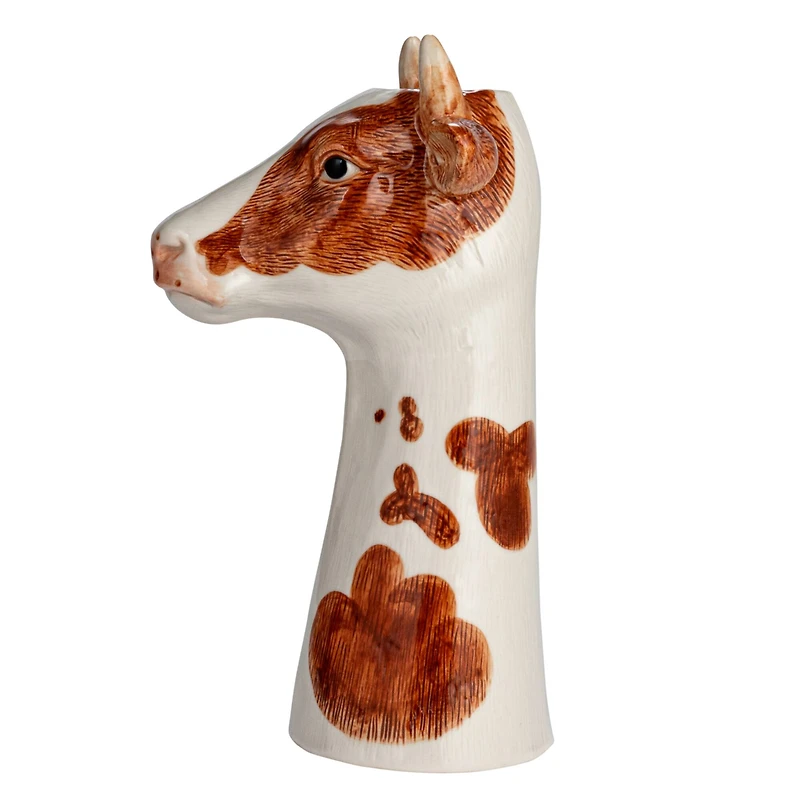 Hello Honey® 12.5" Brown & White Hand-Painted Decorative Stoneware Cow Vase
