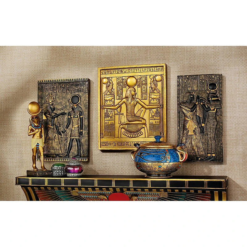 Design Toscano 10" Egyptian Temple Stele Tutankhamen, Isis & Horus Plaque Set