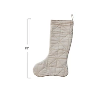 Hello Honey® 20" Natural White Quilted Cotton & Linen Stocking with Metallic Gold Thread Embroidery