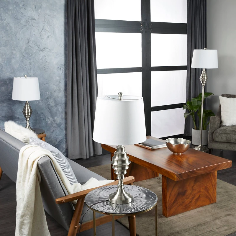 Set of 3 Silver Iron Coastal Table Lamp, 59" x 10" x 10"