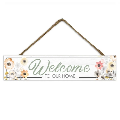 Welcome Florals 17" x 3.5" Outdoor/Indoor Hanging Sign