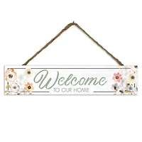 Welcome Florals 17" x 3.5" Outdoor/Indoor Hanging Sign