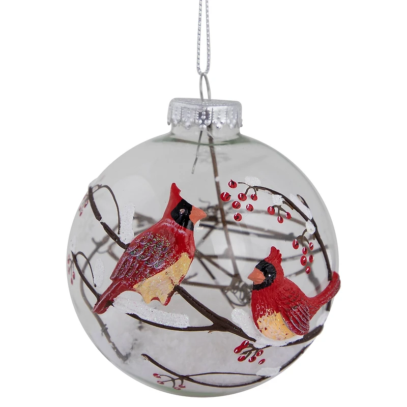 Red Cardinals Snowy Winter Scene Glass Ball Ornament