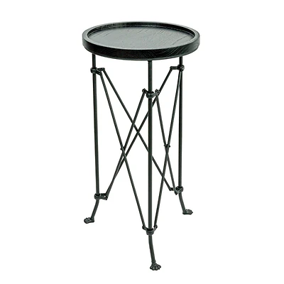 Hello Honey® 2ft. Black Wood Top Modern Round Metal Accent Table
