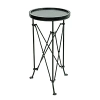 Hello Honey® 2ft. Black Wood Top Modern Round Metal Accent Table