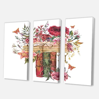 Designart - Vintage Old Books With Wildflowers