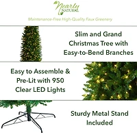 11ft. Pre-Lit Slim Green Mountain Pine Artificial Christmas Tree, Clear LED Lights