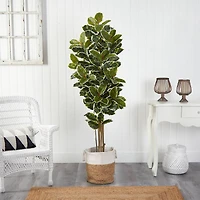 6ft. Oak Artificial Tree in Handmade Natural Jute and Cotton Planter UV Resistant (Indoor/Outdoor)