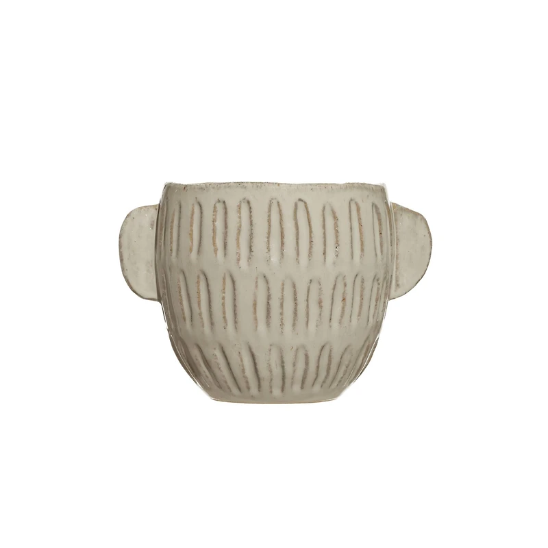 6.5" Glazed Embossed Stoneware Planter