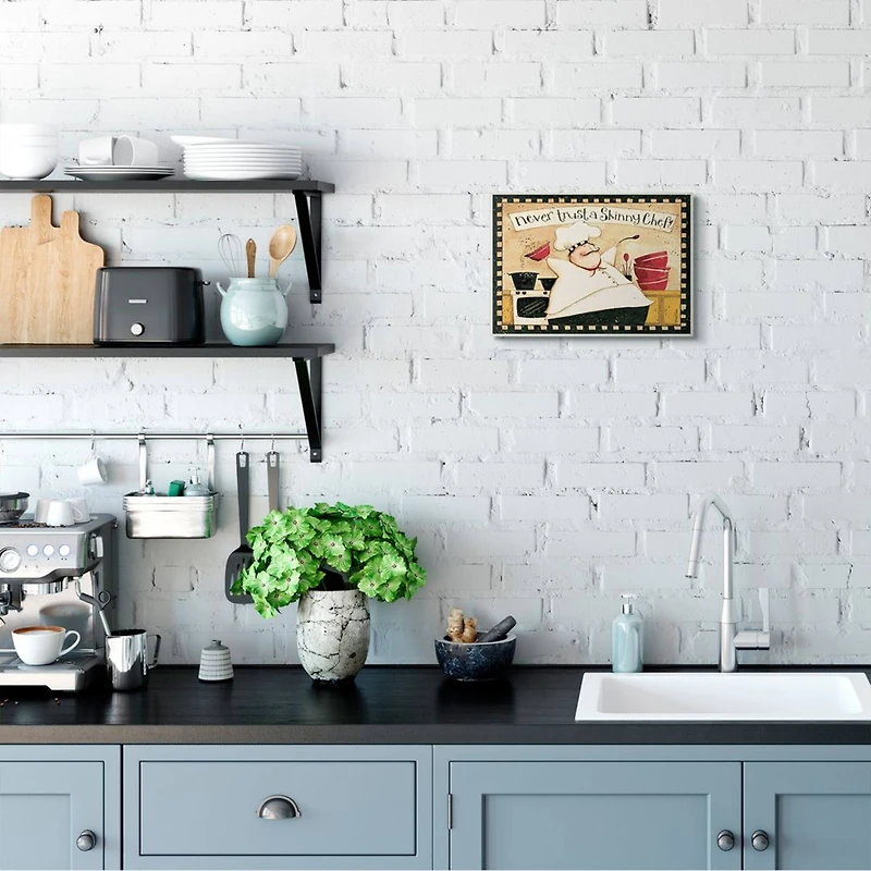 Stupell Industries Never Trust a Skinny Chef with Happy Cook Phrase Wood Wall Plaque