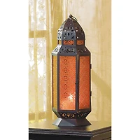 19" Brown Moroccan-Style Etched Glass Candle Lantern