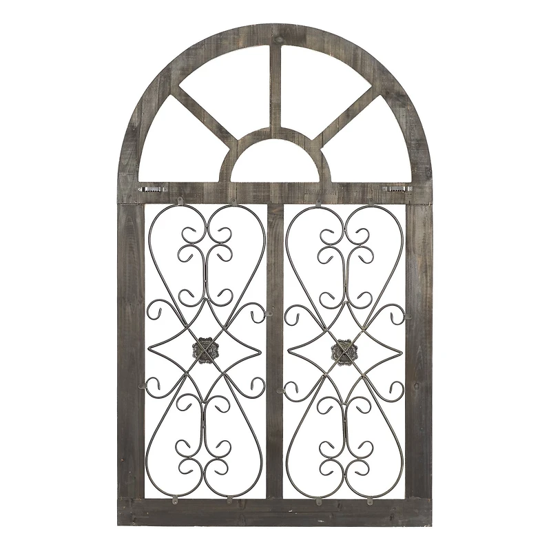 46" White & Brown Rustic Metal & Wood Arched Gate Wall Décor