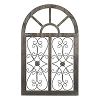 46" White & Brown Rustic Metal & Wood Arched Gate Wall Décor