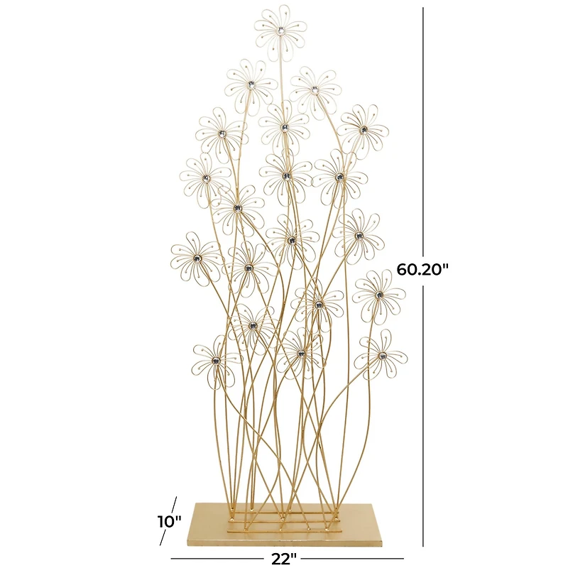 5ft. Gold Metal Tall Floral Sculpture with Crystal Embellishments
