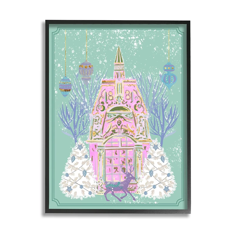 Stupell Industries Pastel Holiday Snowy Architecture Framed Giclee Art