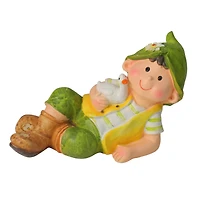 7.5" Young Boy Gnome Laying with Duck Spring Outdoor Garden Figure