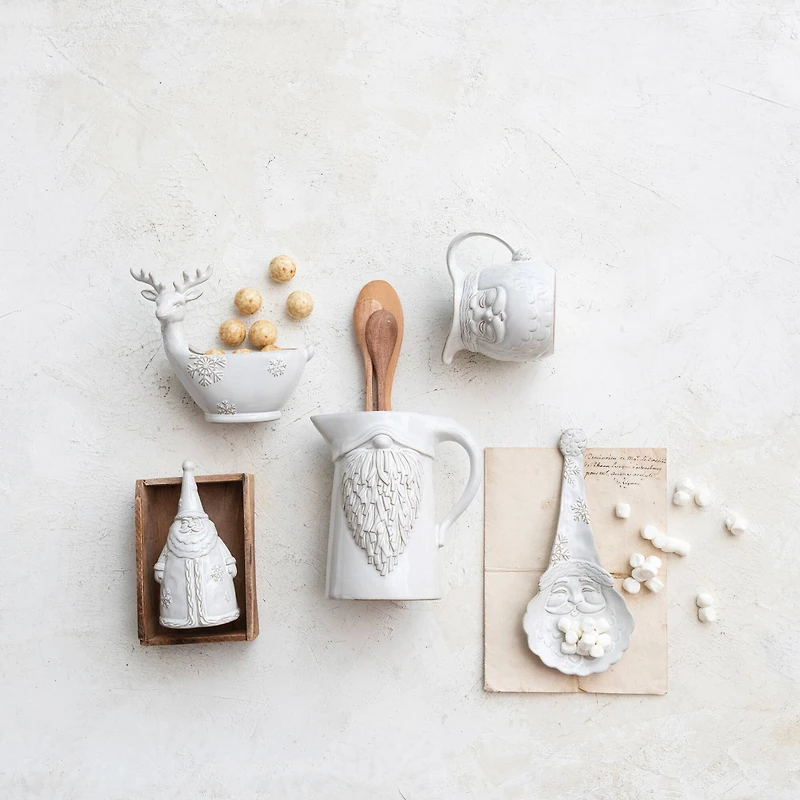 Hello Honey® 5.5" White Stoneware Deer Shaped Bowl with Snowflakes & Reactive Glaze