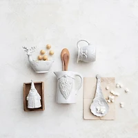 Hello Honey® 5.5" White Stoneware Deer Shaped Bowl with Snowflakes & Reactive Glaze