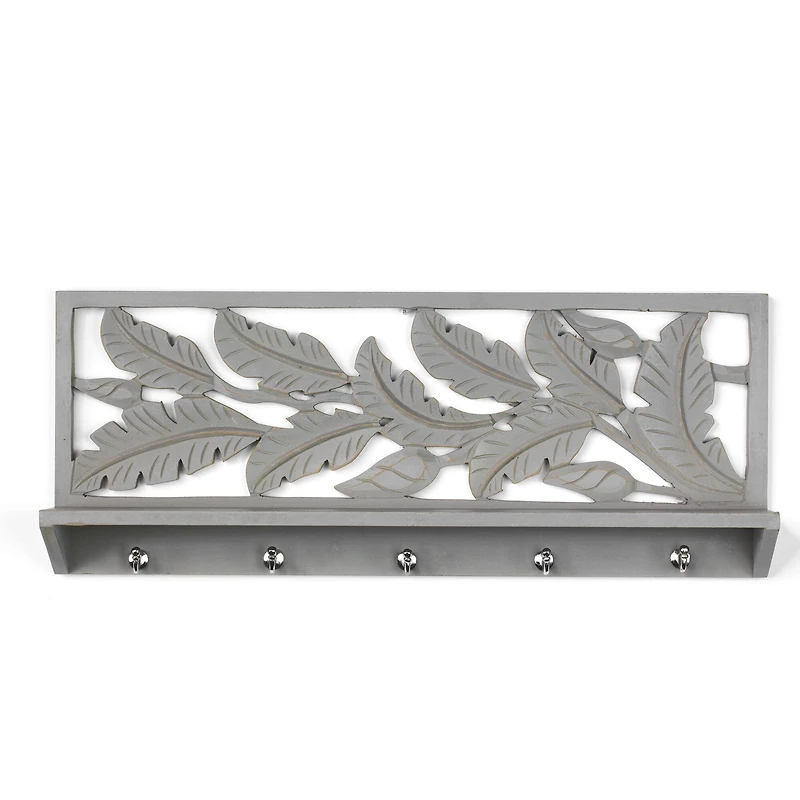 30" Dove Gray Hand-Carved Floating Wall Shelf