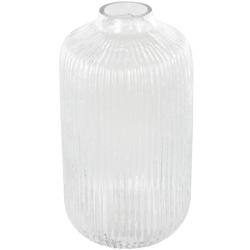 11" Clear Glass Ribbed Fluted Decorative Vase
