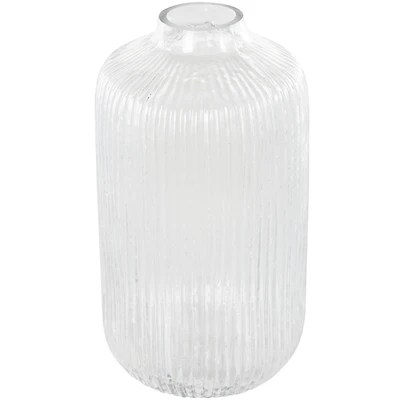 11" Clear Glass Ribbed Fluted Decorative Vase