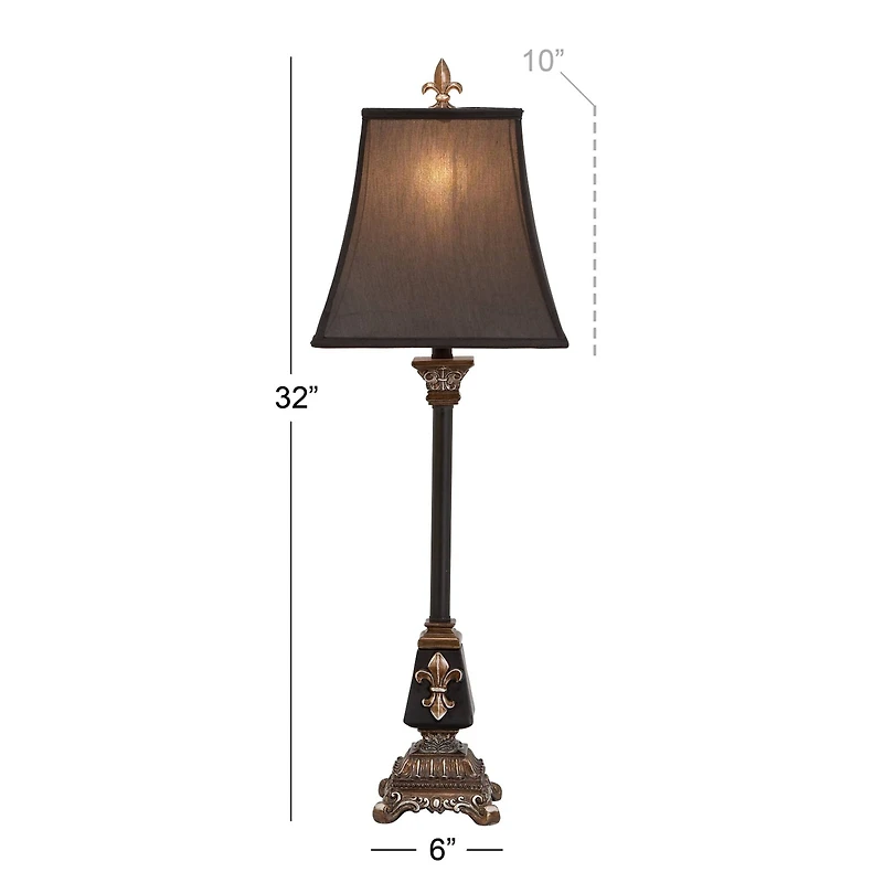 34.5" Tuscan Black Polystone Fleur-De-Lis Buffet Lamp