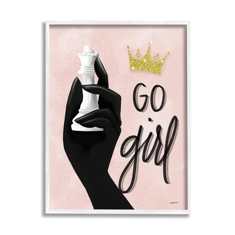 Stupell Industries Go Girl Chess Piece White Framed Wall Art