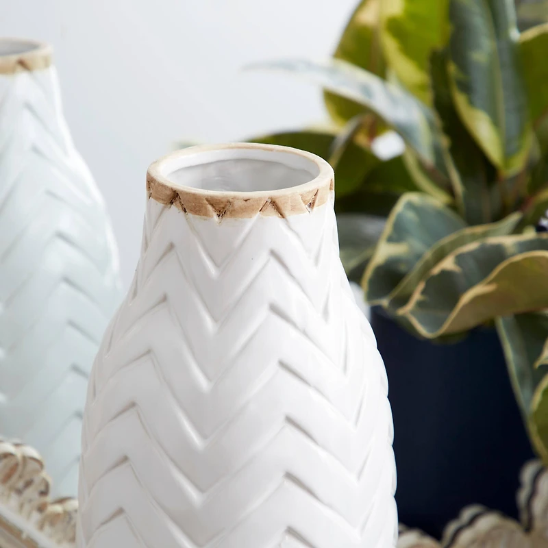 White Porcelain Coastal Style Vase, 7" x 16"