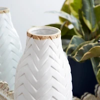 White Porcelain Coastal Style Vase, 7" x 16"
