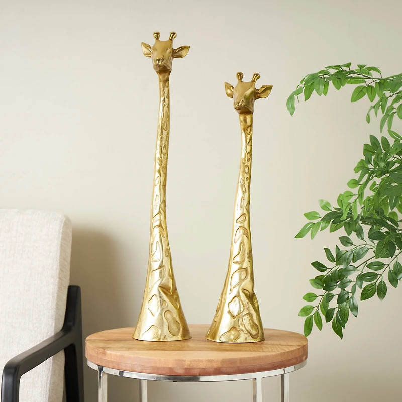 Gold Aluminum Giraffe Sculpture Set