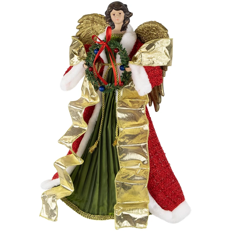 18" Unlit Red and Green Angel with Wreath Christmas Tree Topper