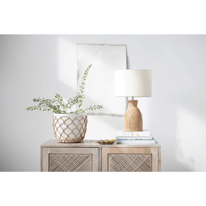 Hello Honey® 19" Paper Weaving Rope Table Lamp With Cotton Shade